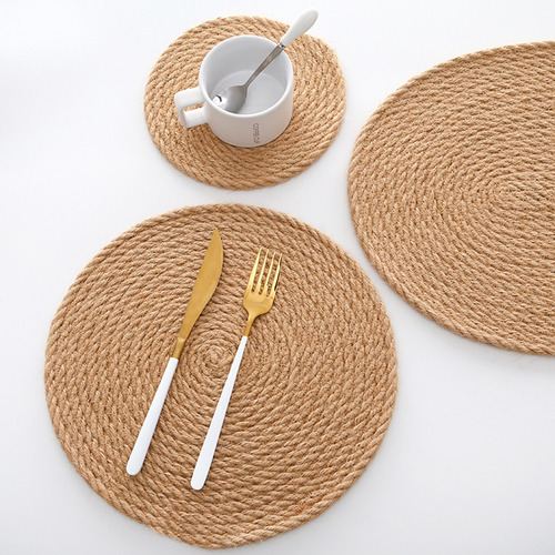 Manteles Individuales Redondos De Yute Trenzado Para Mesa De
