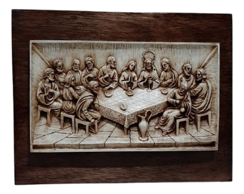 Sagrario De Madera Con Placa De Última Cena - 35 Cm