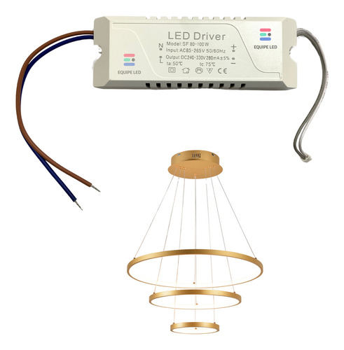 Driver Fonte Para Lustre 3 Aneis 60cm Até 100w Full Estrutura Branco 127/220V