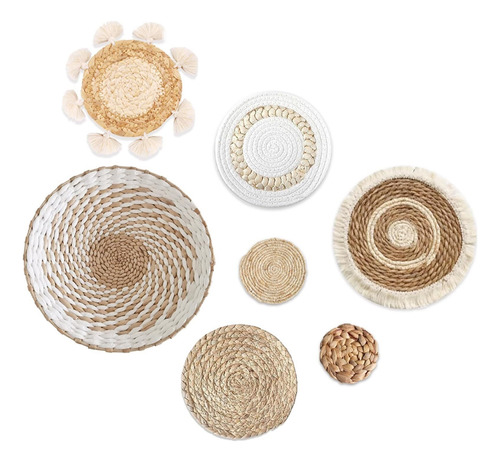 Conjunto De 7 Decorações De Parede De Vime Boêmio