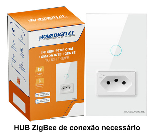 Interruptor Inteligente Zigbee 1 Botão Touch C/ Tomada Alexa Branco