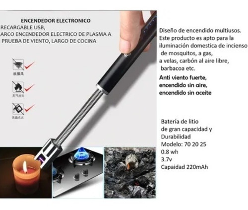 Imagen 5 de 5 de Encendedor Cocina/ Bbq Recargable Eléctrico Flexible