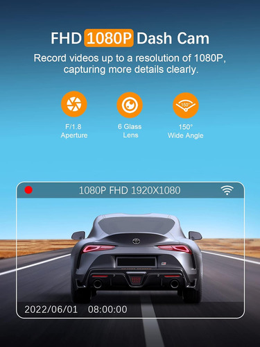 Cámara Wifi Fhd 1080p Para Salpicadero Con Visión Nocturna Y