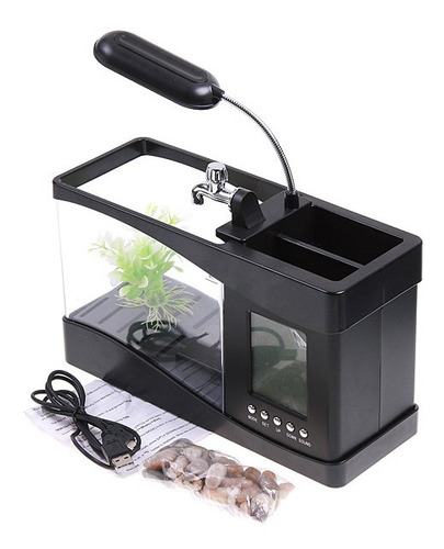 Imagen 5 de 9 de Mini Tanque De Peces De Escritorio Acuario Negro Tanque De P