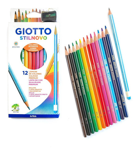 Imagen 1 de 3 de Lapices Giotto Stilnovo 12 Colores + Sacapunta + Grafito