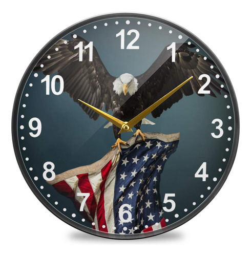 Alaza Reloj De Pared Con Bandera De Estados Unidos, Con Guil