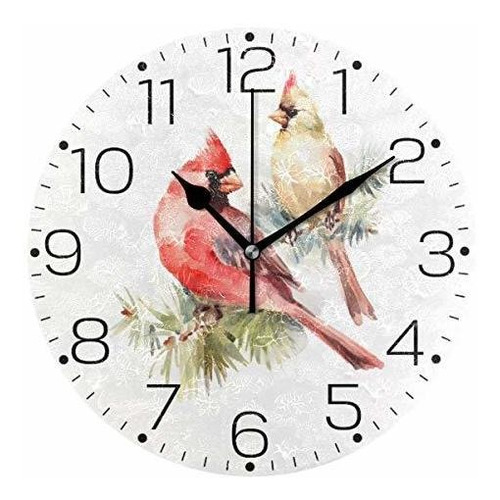Reloj De Pared - Zzaeo Watercolor Cardinal Bird Couple On Br
