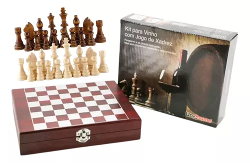 Kit de Acessórios Para Vinho Luxo com Jogo de Xadrez madeira