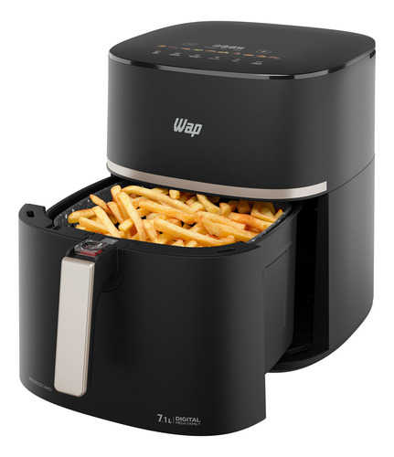 Fritadeira Elétrica Sem Óleo Air Fryer 7.1l 1700w Wap Airfry Mega Family Digital Com Cesto, Grelha E Alça Removível, Duplo Revestimento Antiaderente Graystone, Painel Digital, Cuba 7,1 Litros 220v