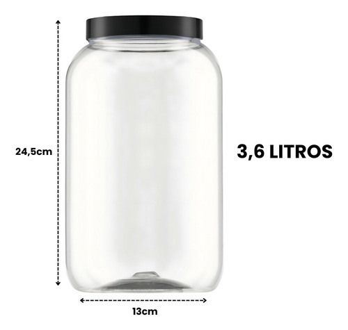20 Pote 3,6l Multiuso Transparente Com Tampa Rosca Branco Cor Preto