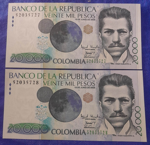 Billetes De 20000, Año 2003, Consecutivos, Estado Unc