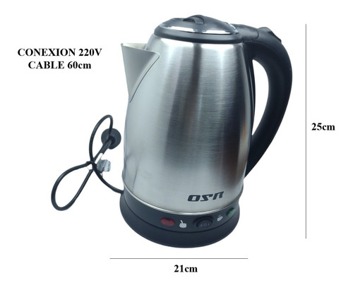 Imagen 6 de 10 de Pava Jarra Electrica Acero Inoxidable Corte Mate Cafe Te