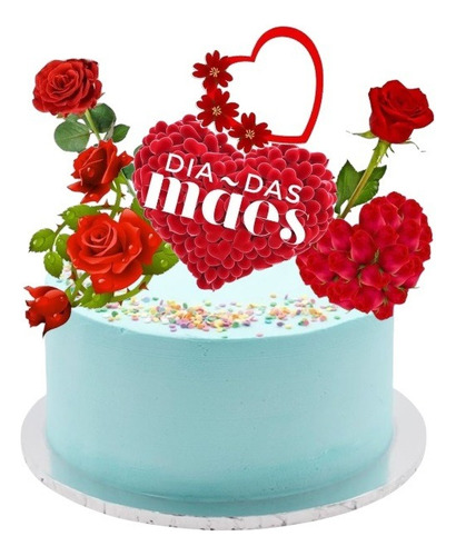 Topo De Bolo Aniversário Mãe Dia Das Mães Cor Mãe Vermelho Rosa Vermelha