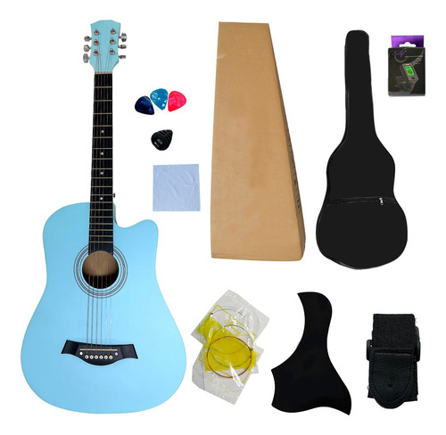 Guitarra Acustica Curva Kit Paquete Con Accesorios Completo Color Azul Claro Orientación De La Mano Diestro