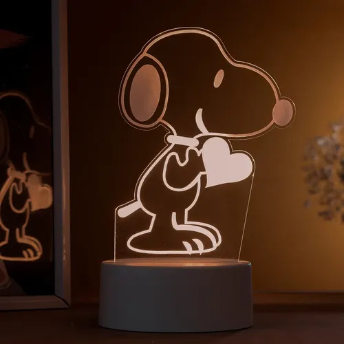 Luminária Led 3d Snoopy - Abajur De Mesa Cúpula Branco Estrutura
