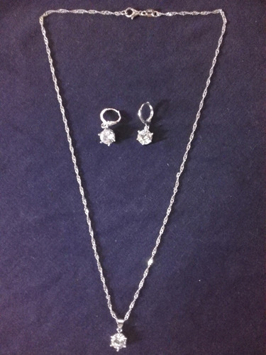 Colar C/ Pingente & Brincos Zircônia Cúbica / 925 Prata / 06