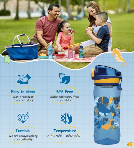 Opard Botella De Agua Para Niños De 17 Oz Con Tapa Abatible