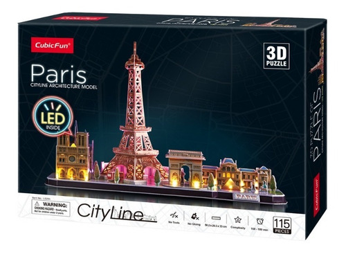 Puzzle 3d | Arquitectura Ciudad De Paris Con Luces Led