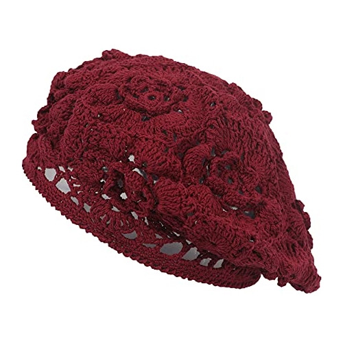 Gorros Sombreros Y Boinas Floral Rojo Vino Talla Única