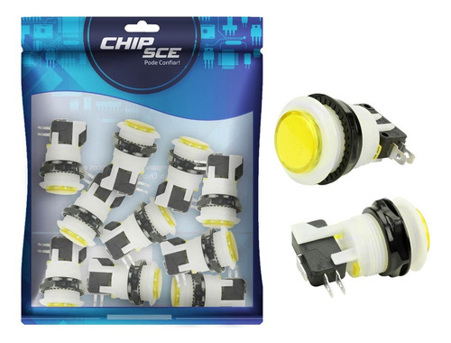 10x Chave Push Button Psb-29 Botão Para Fliperama - Amarelo - ChipSCE