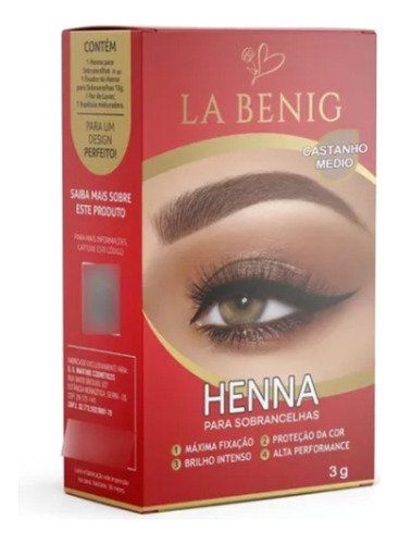 Henna Profissional La Benig 3g - Imediato Cor Castanho Médio 3g