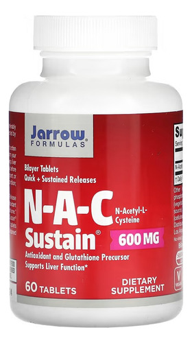 Jarrow Formulas Nac Sustain 600 Mg 60 Comprimidos Sabor Sin Sabor