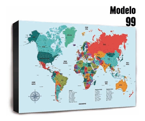 Mapa Mundial De 73x50 Cm - Cuadro Unico Para Decorar !!!