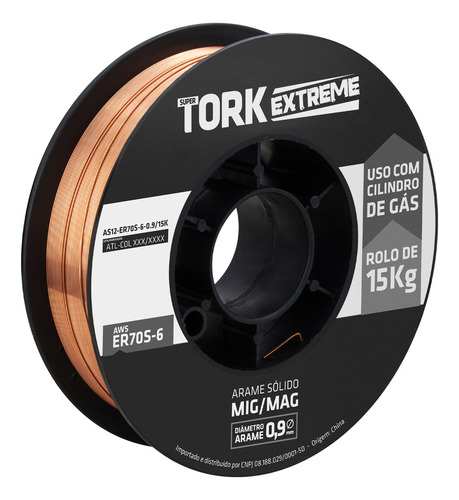 Arame Para Solda Mig Cobreado Bitola 0.9mm 15kg Er70s6 Tork Cor Cobre