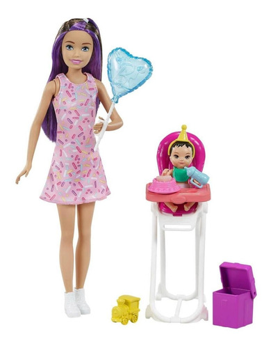 Sets De Barbie Skipper Niñera - Pelo Castaño Con Violeta