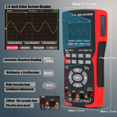 Multímetro Osciloscopio Portátil 2 En 1 Ancho Banda 10 Mhz
