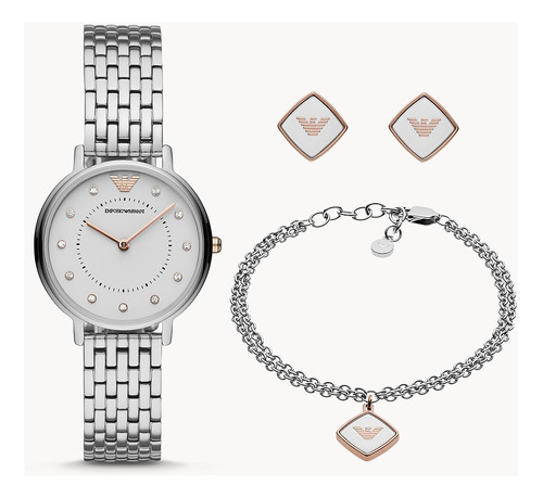 Emporio Armani  Reloj Mujer Ar80023 Plateado Pulsera Y Arete