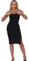 Comprar Vestido  Midi Canelado Tomara Que Caia Com Fenda Lateral Fem