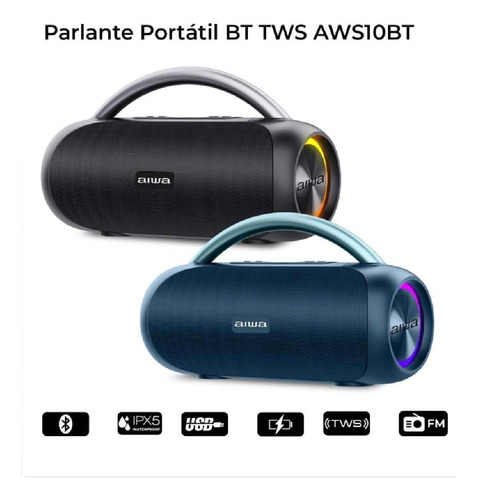 Bocina Bluetooth Portátil Aiwa Aws10btb-negr Impermeable Tws