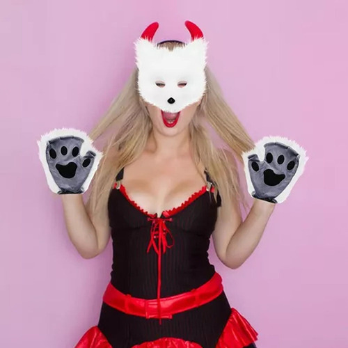 3pcs Juego De Máscara Y Cola De Therian De Gato De Halloween