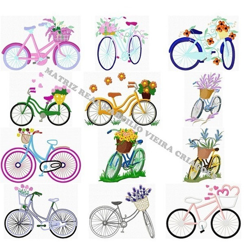 Matrizes Bordados Bicicletas Com Flores Coleçao Especial