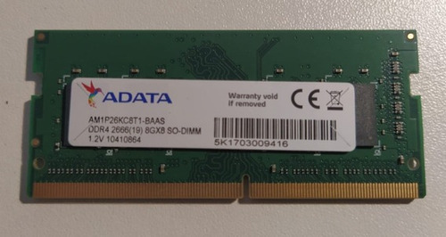 Memoria Adata 8giga Ddr4 Pc4 2666 Am1p26kc8t1-bbss Notebook