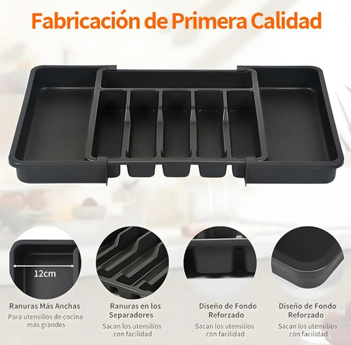 Bandeja Extensible Para Cajones De Cocina 8 Compartimentos Negro