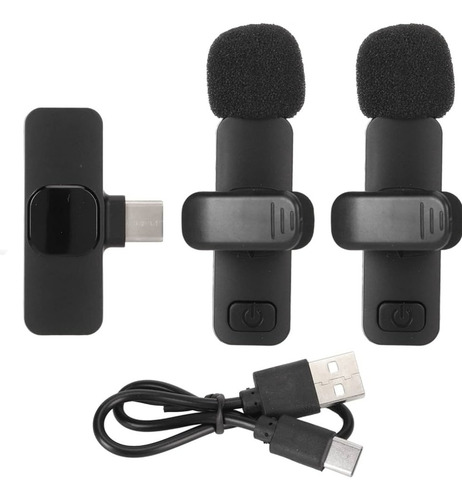2micrófonos Inalámbrico Para Celular Solapa Tipo-c Micro Usb Negro