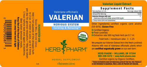 Extracto Líquido De Raíz De Valeriana Herb Pharm, 120 Ml, Re