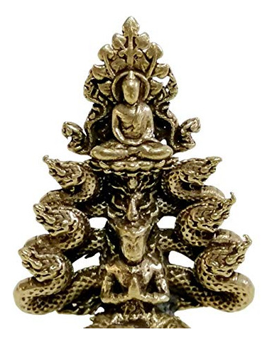 Estatua Amuleto Buda Tailandés Phra Pang Naga Latón 4x1 Cm.