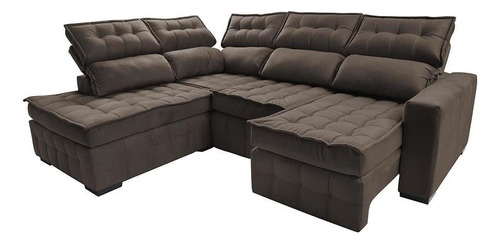 Sofá de Canto Esquerdo 2,65x2,30m Retrátil e Reclinável com Molas Ensacadas Cama inBox Nobre Café