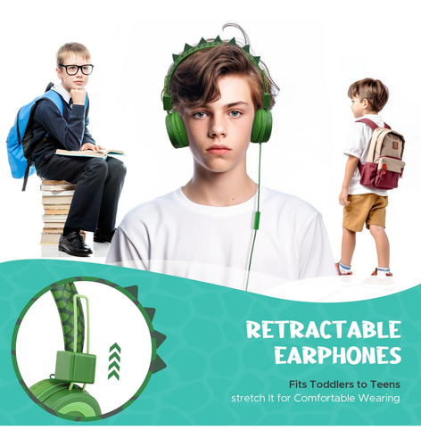 Qearfun Dinosaur Auriculares Para Niños Para Niños Para Niño