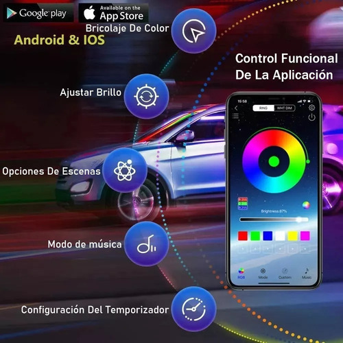 Coche Chasis Luces Juego De 4 Tira Led Rgb Para Tubo De Auto