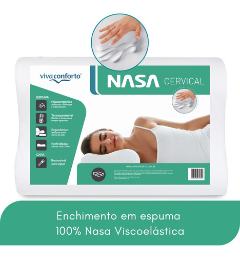 Kit 2 Travesseiros Viva Conforto Nasa Cervical Visco Ortopédico Anatômico