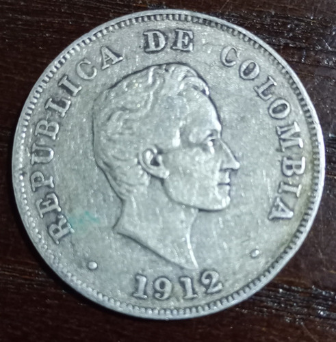 Moneda Colombia Año 1912 Cincuenta Centavos Plata Ley 900