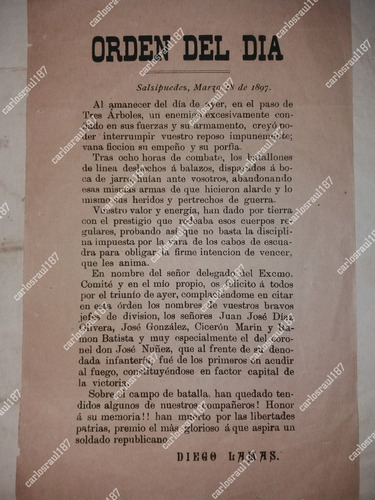 Documento Diego Lamas Triunfo Tres Árboles Impreso De 1897