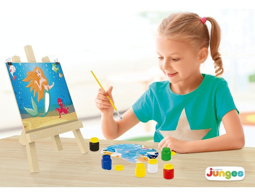 Imagem 2 de 4 de Kit Pintura Cavalete C/ Tintas + Telas - Pequena Sereia