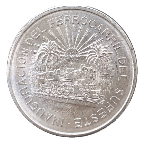 Moneda 5 Pesos Inauguración Del Ferrocarril 1950 Plata