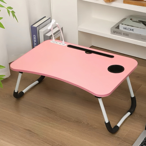 Mesa Plegable De Madera Rosa Para Desayunoy Portátil Con Usb Coral Claro