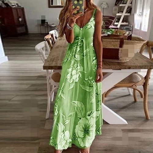 Vestido Feminino, Saia Longa Com Suspensão De Flores